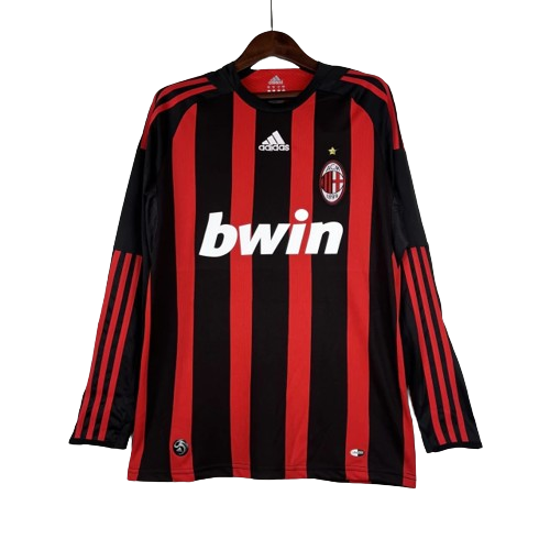 Camisa Retrô Milan I I Adidas 2008/09 Manga Longa Vermelho e Preto